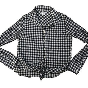J Crew Factory Tie Front Black Gingham Shirt Size‎ XS